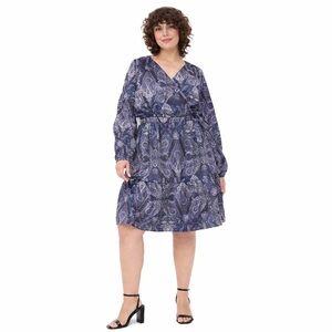 Lane Bryant Dress Womens 22 Faux‎ Wrap Paisley Long Sleeve Elastic Waist Classic